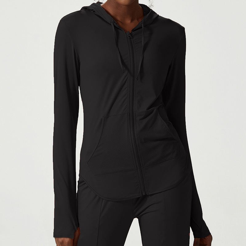 Wholesale Custom Womens Hoodies Quick Dry Breathable Zipper Long Sleeve Shirt Thumb Hole Women's Jackets