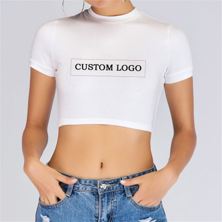 Wholesale Women ins Fashion Custom Logo Print Shirt Sexy Ladies Summer Plain Tight Crop Tops