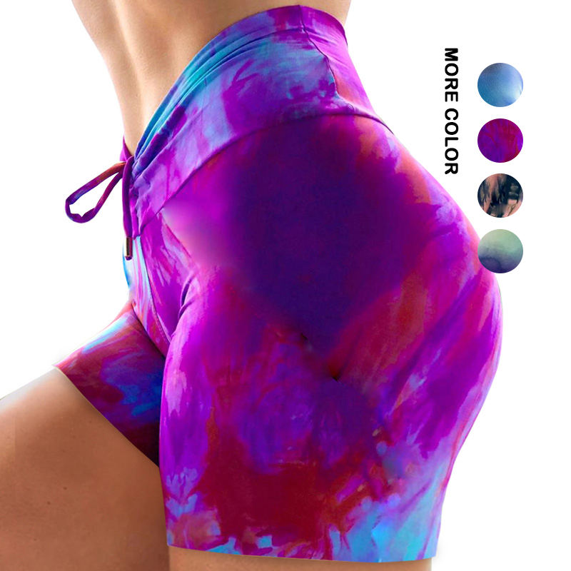 2021 New Fitness Gym Sportswear High Waisted Workout Tie-dye Print Sports Shorts