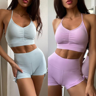 High Quality Butt Lift Soft Elastic Stretchy Women Push Up Bra High Waist Shorts Fitness Workout Clothes Workout Running Set