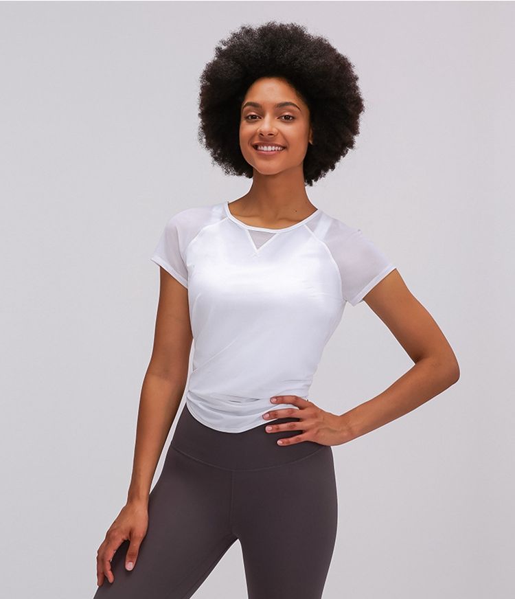 Loose Short Sleeve Mesh Splicing Gym Apparel Wear Yoga Sports T shirt Women Sweat Wicking T shirts Fitness