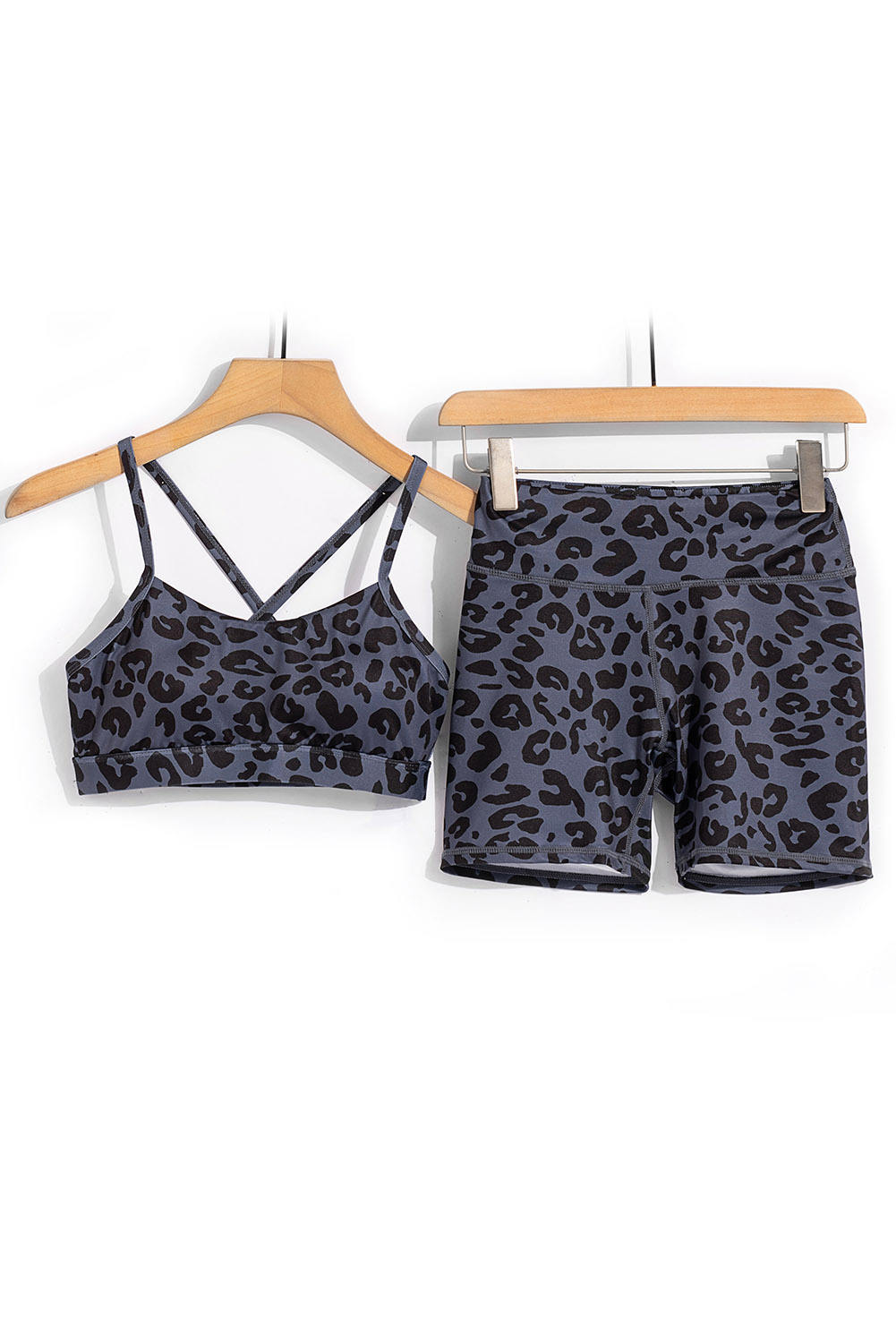 Summer Latest Fashion Soft Leopard Print Sports Bra And Yoga Backless Cross Shorts Set Women
