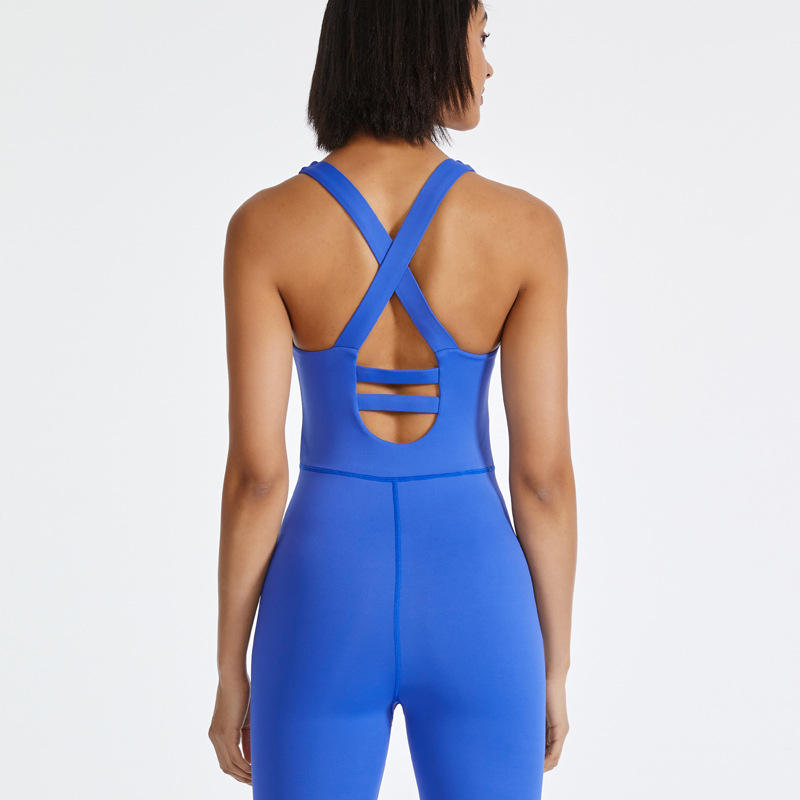 Wholesales Sleeveless Women Jumpsuit Fitness Crisscross Backless Bodysuits Gym Sport One Piece Sportswear For Women