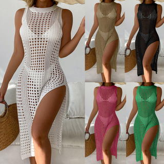 2023 beach bikini cover up crochet knit mesh cover up swimsuit beach cover up dress women knitted woman beach wear