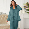 Women's Sleepwear Solid Color Long Sleeve Blouses & shirts 3PCS Sets Loungewear Women Sets