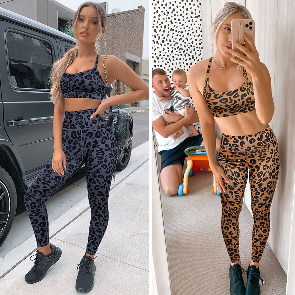 Custom Logo Sexy Leopard Tie Dye Sports Wear Fitness Gym Outfit Yoga Set Women Workout Clothing