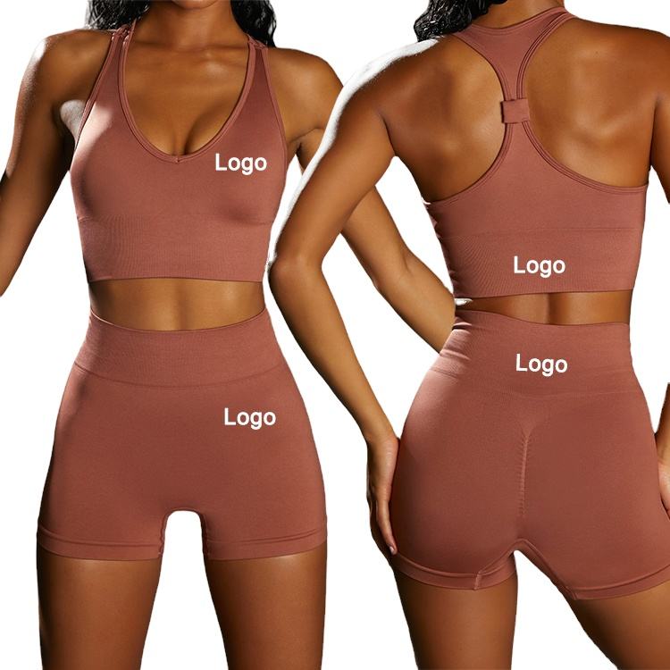 Deep V Front Bra Cross Back Open Back Butt Lift Shorts Yoga Suit Sport Wear High Quality Woman Sportswear Yoga Sets