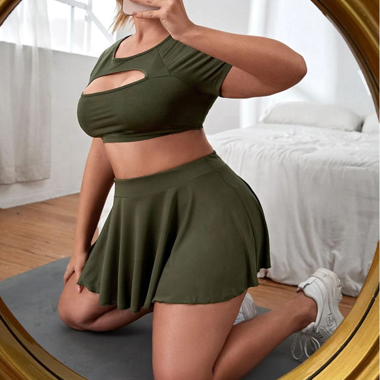 Custom LOGO Women 2 Piece Gym Fitness Sets Workout Clothing Sports Wear Womens Tennis Skirts Plus Size Girls Skirt Set