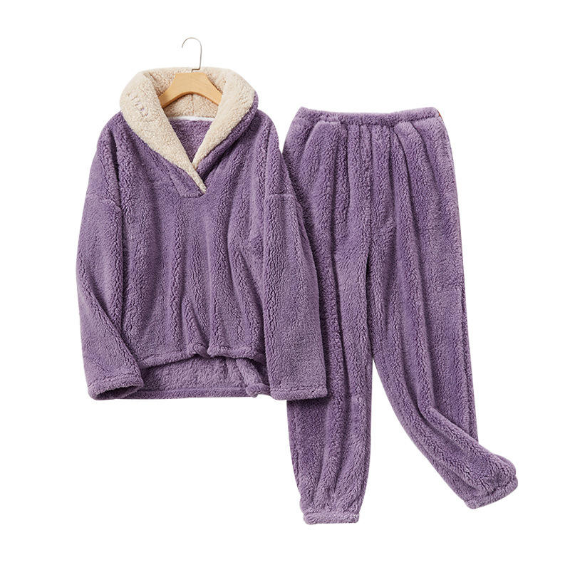 Wholesales Women's Autumn Winter Warm Flannel Women Pajamas Sets Two Piece Long Sleeve Flannel Women Sleepwear