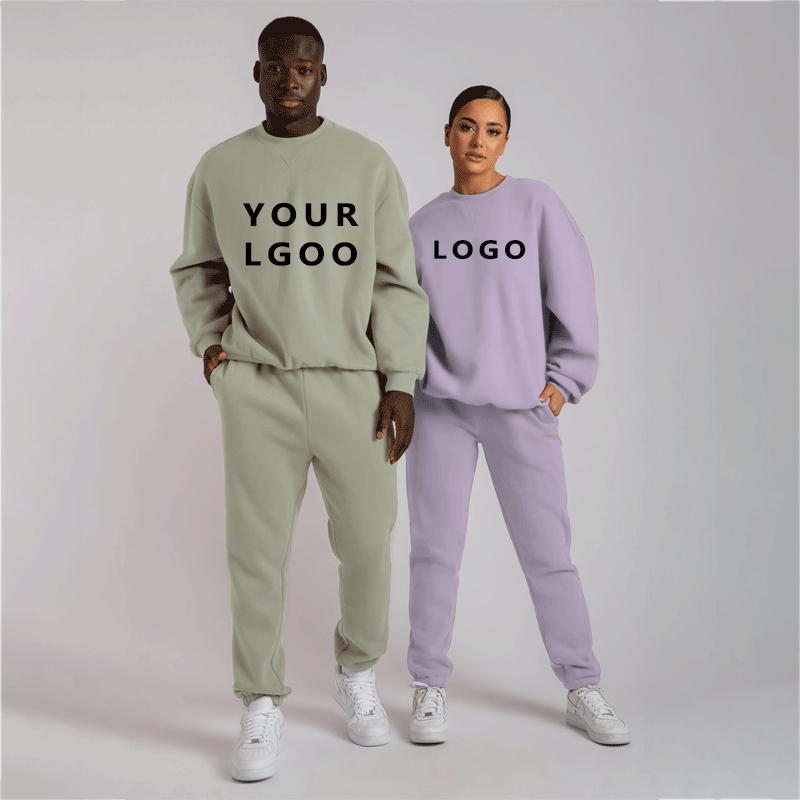 Custom Logo Crew Neck Cotton Sweat Suit Sportswear Tracksuits Men Women Blank 2 Pcs Tracksuit Unisex Tracksuits Sweatsuit Sets