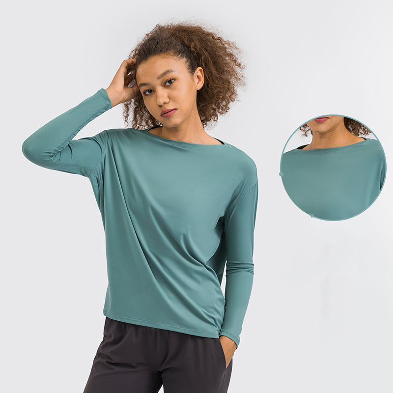 PRETTY New Simple Loose Women Yoga Long Sleeve Lightweight Breathable Sports Fitness Shirt Athletic Training Yoga Clothing