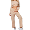 Casual Two-piece Suit women fashion set Cinched Cut Out Ribbed Top And Wide Leg Pants Set