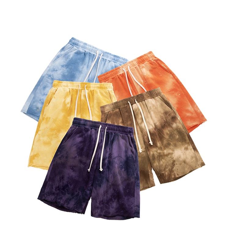 Wholesales Cotton Shorts French Terry Tie Dye Sweat Shorts For Men Gym Fitness Running Beach Shorts For Men's