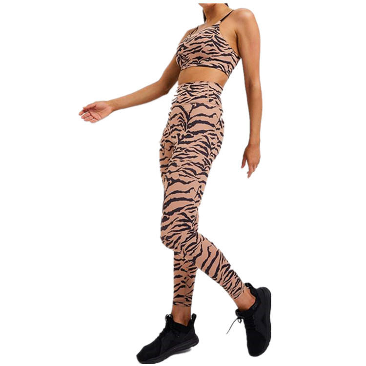 2022 Tiger Print Yoga Clothes Beautiful Back Suit Fitness Women's Sports Underwear High Waist Tight Two-piece Sling Bra Tights