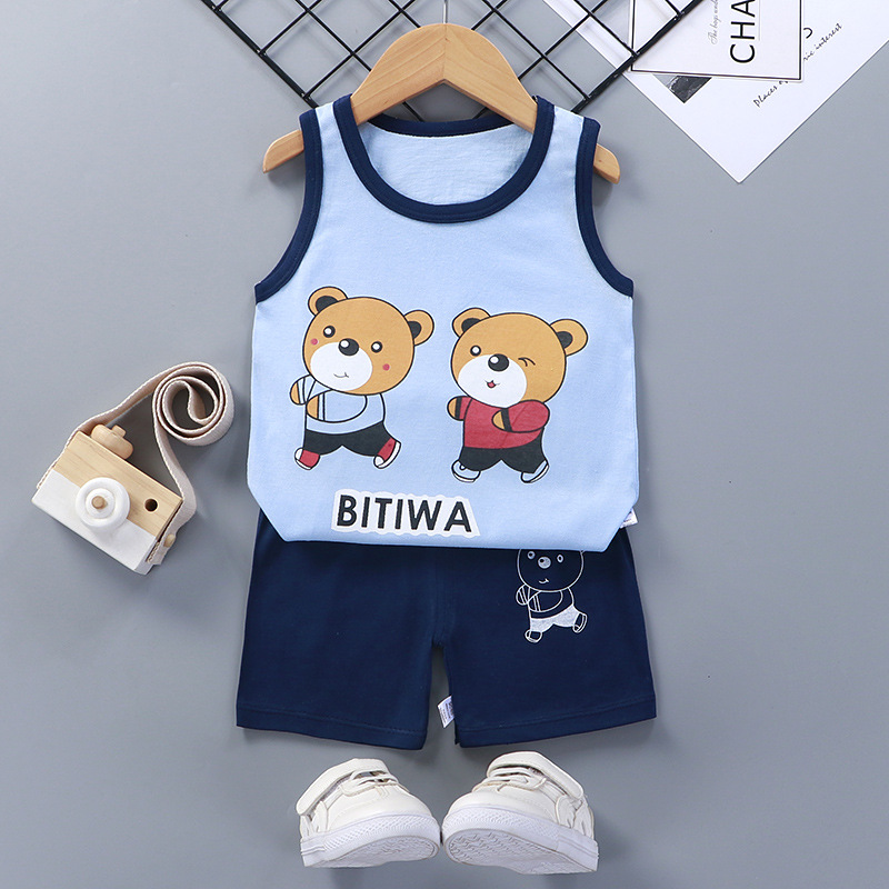 2022 Pure Cotton Summer Sleeveless Vest And Shorts 2 Pieces Baby Boy Girl Set Clothes for Kids