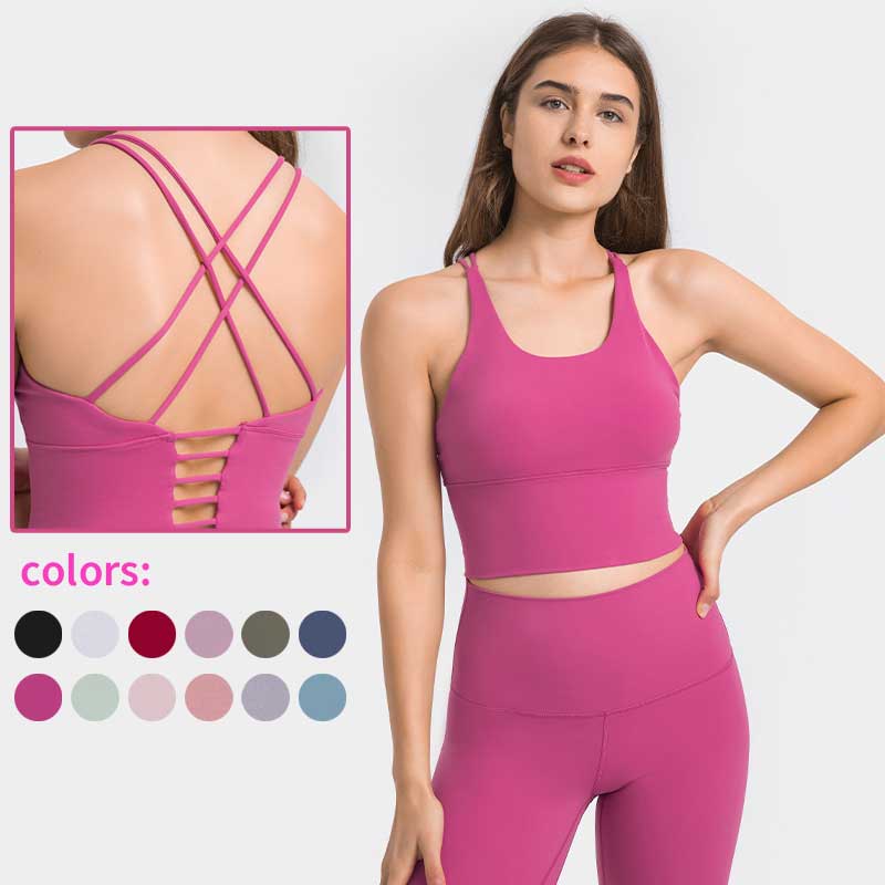 Women Sexy Cross Back Soft Fit Strappy Running Gym Padded Yoga Bra Compression Shockproof Fitness Workout Sports Bra Crop Tops