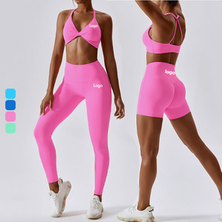 Summer Two Piece Workout Twist Sports Bra Yoga Outfit Active Wear Woman 2 Piece Sexy Work Out Set Tracksuit Set For Women