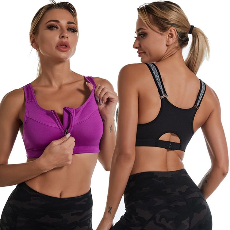 Fitness Yoga Wear Push-up Padded Bra Top Women's Sweat-wicking Wireless Front Zipper Plus Size Running Sport Bra