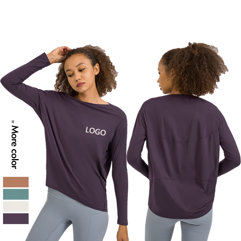 PRETTY New Simple Loose Women Yoga Long Sleeve Lightweight Breathable Sports Fitness Shirt Athletic Training Yoga Clothing