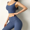 Workout Clothing Solid Color Ribbed Yoga Suit Sport Wear Gym Fitness Set Women Custom Logo Printed