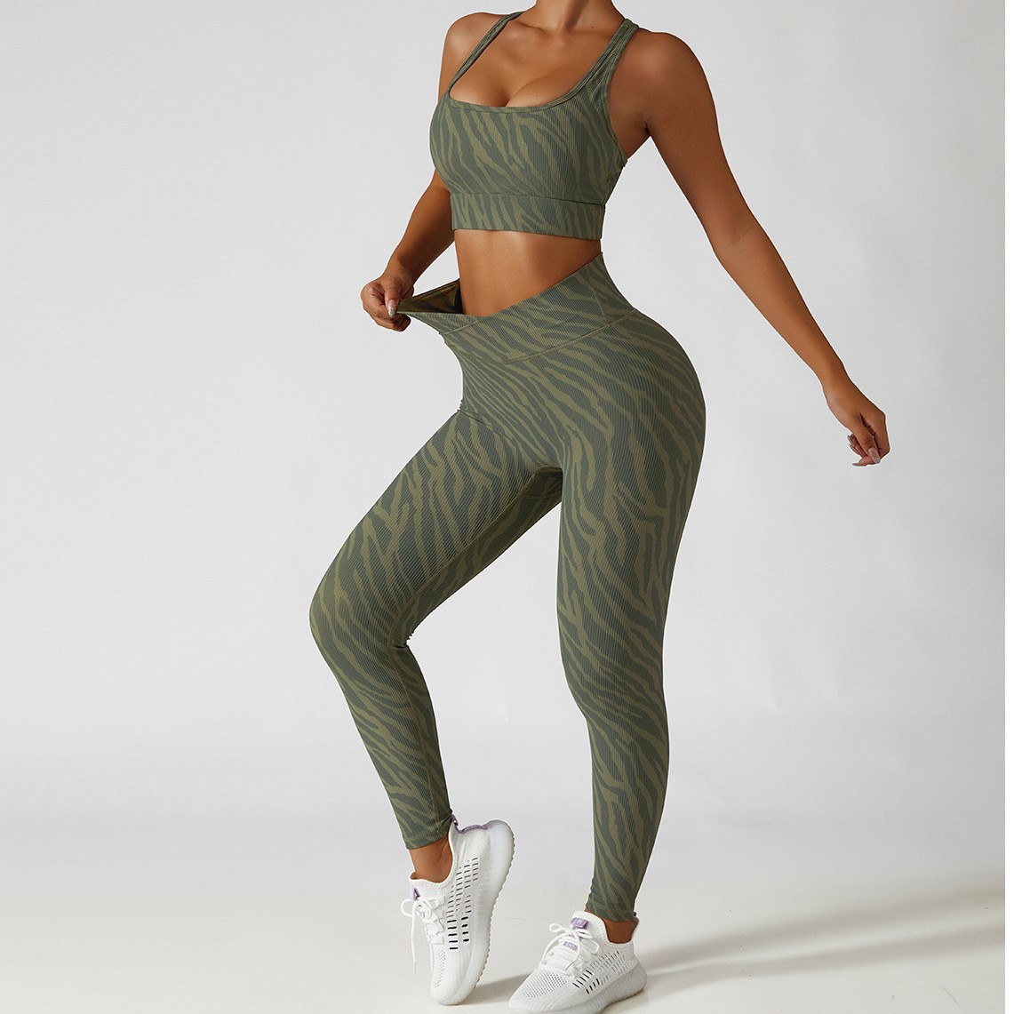 Camouflage Zebra Print Yoga Clothing Suit Sports Bra Gym Pants Workout Fitness Outfits Sportswear Scrunch Butt Active Wear Set