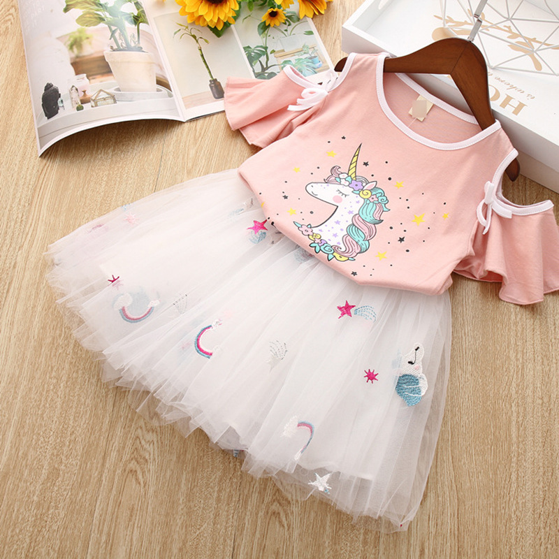 2019 Latest Pink Design Hot Sale Unicorn Skirt Fall Wholesale Girls Boutique African Kids Clothing Sets