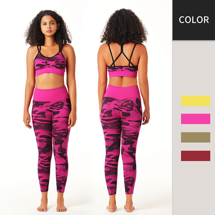 Wholesale Seamless Camouflage Printed Butt Lift Leggings Workout Gym Running Yoga Set
