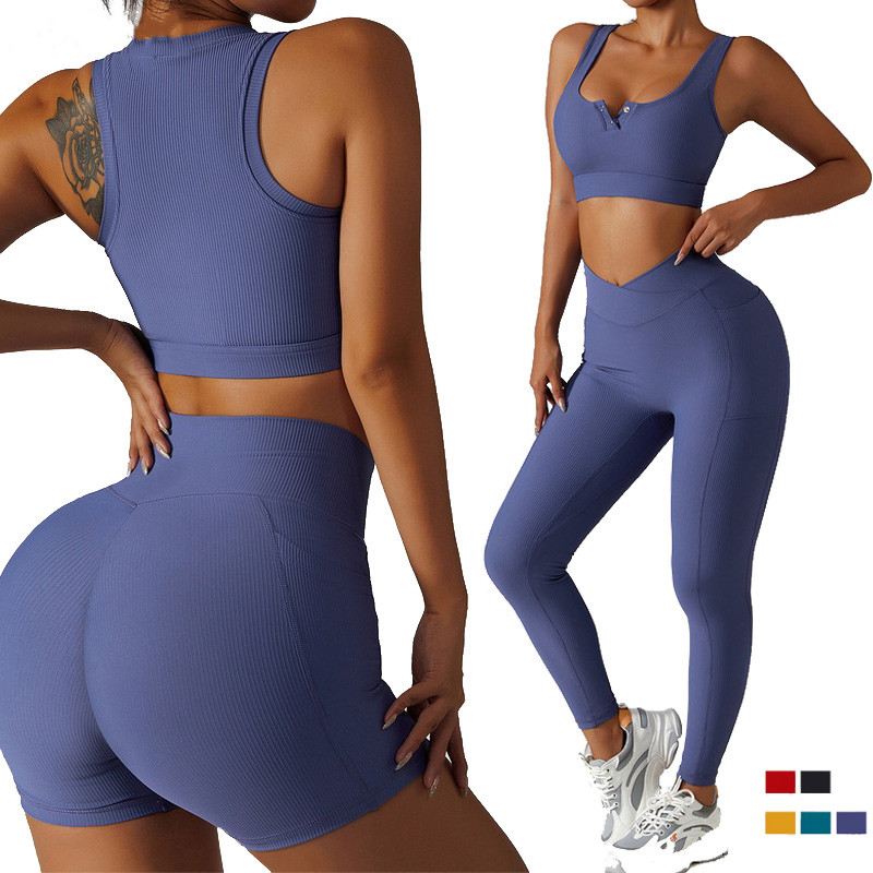 New 2/4 Piece Seamless Ribbed Yoga Suits Workout Outfits for Women Sport Bra High Waist Shorts Yoga Leggings Sets